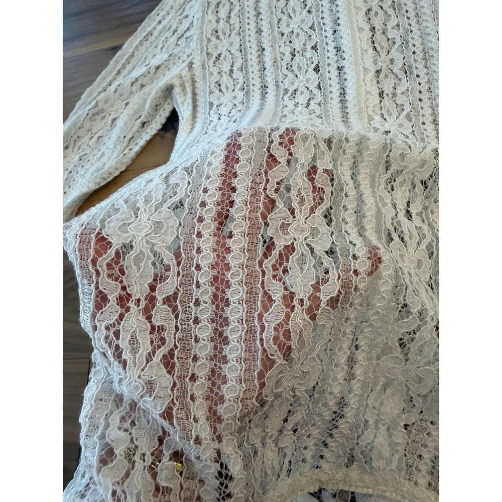 Liz‎ Claiborne Ivory Lace Blouse Sheer Romantic Victorian Style Boho Fairy Top M - Picture 14 of 14